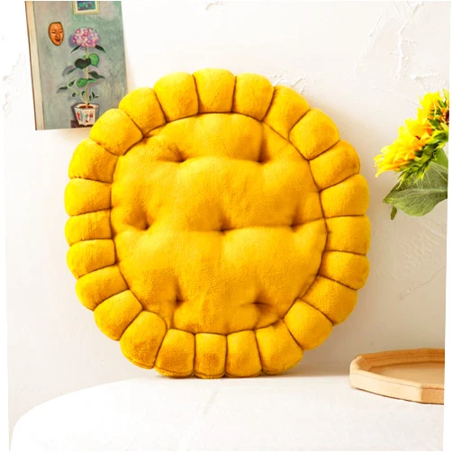 vctops Round Chair Pad Seat Cushion Solid Velvet Color Seat Pad Indoor Floor Cushion Super Soft Warm Chair Cushion Pad for Home Kitchen Dining Room Office (Yellow,16