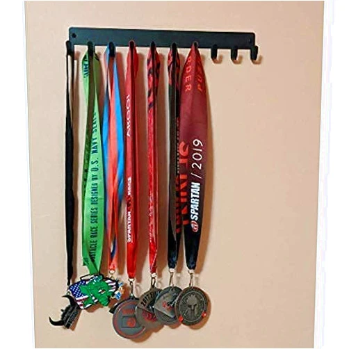 The Metal Peddler Plain Black Sports Medal Hanger Display - 14.5 inches with 10 Hooks - Made in the USA
