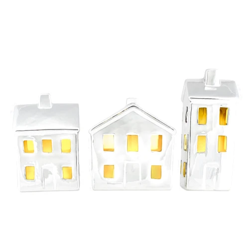 Mark Feldstein & Associates Village Chrome Finish 8 inch Porcelain and LED Holiday Figurines Set of 3