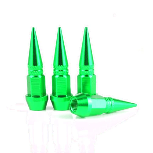 SINGARO 45mm Spiked Aluminum Stem Valve Caps, 4PCS Dustproof Tire Wheel Stem Caps for Cars, SUVs, Trucks Bicycles and Motorcycles(Green)