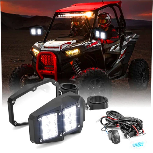 WeiSen UTV Side Rear View Mirrors with LED Spot Lights w/Wiring Fit 1.75