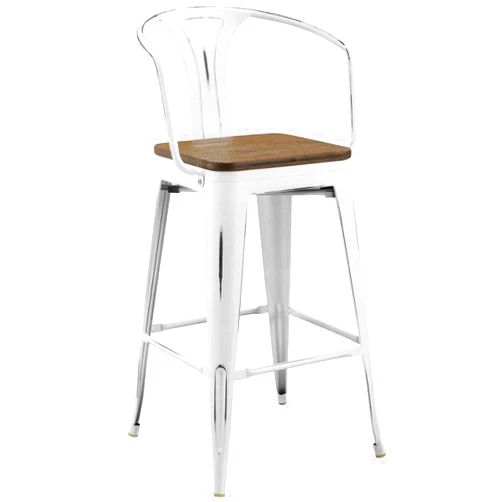 America Luxury - Stools Industrial Country Cottage Farm Bar Pub and Dining Kitchen Bar Stool Chair, Metal Steel Wood, White