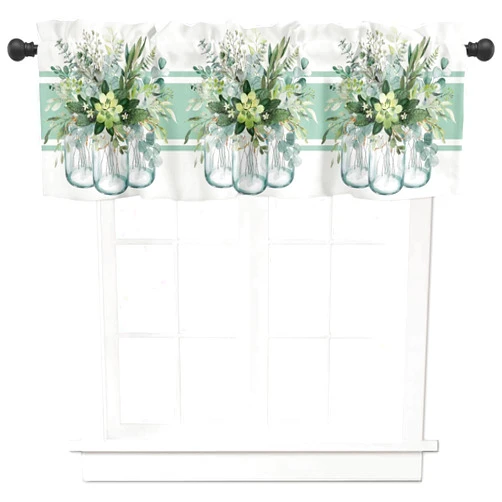 Singingin Eucalyptus Leaves Valances for Windows, Spring Vintage Green Flowers Kitchen Window Valances Sage Green Striped Spring Rod Pocket Valances Curtains for Living Room Bathroom 54 x 18 Inch, 1 Panel