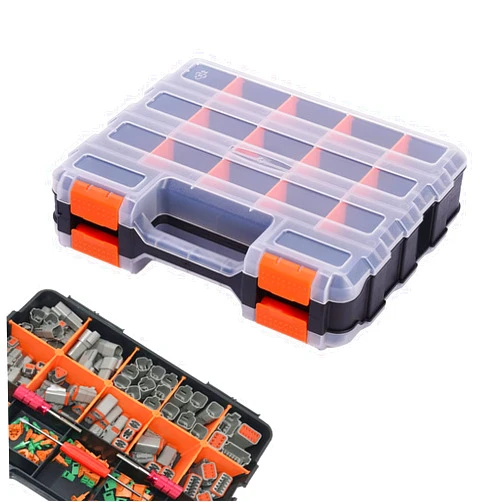 SHANDERBAR Double Side Small Parts Organizer,Hardware Organizer with 30 Compartments Removable Dividers,4 Fixed Sections,Portable Plastic Screw Organizer Box for Nails,Screws,Nuts and Bolts Storage