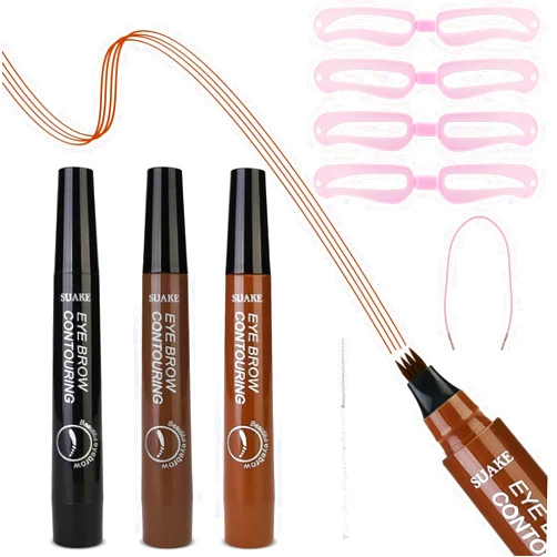 FWUNYVN 5Pcs Suake Eyebrow Pencil Set with Eyelash Brush and Eyebrow Template,4 Tip Microblade Eyebrow Pen,Waterproof and Smudge-Proof,Creates Natural Looking Brows Effortlessly and Stays on All Day