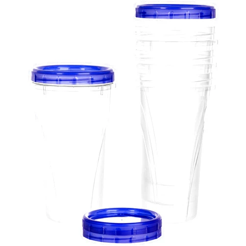 PLASTICPRO [48 oz 4 Pack] Twist Top Deli Containers Clear bottom With blue Top Twist on Lids Reusable, Stackable, Food Storage Freezer Container Pack of 4