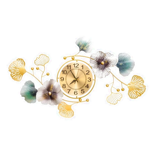 sawsile Large Wall Clock for Living Room Decor,3D Metal Ginkgo Leaf Wall Clock,31.9 Inch Modern Luxury Art Design Clock for Bedroom, Office,Home