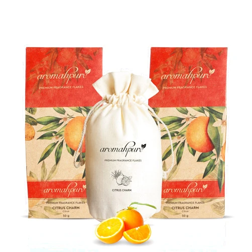 Aromahpure Car Fragrance Flakes (1.7 Oz Each) - Charming Citrus - Orange & Lemon | Luxury Premium Car Air Freshener made with Essential Oil, Grains, and Flakes | Fragrant for 30 Days | Pack of 2