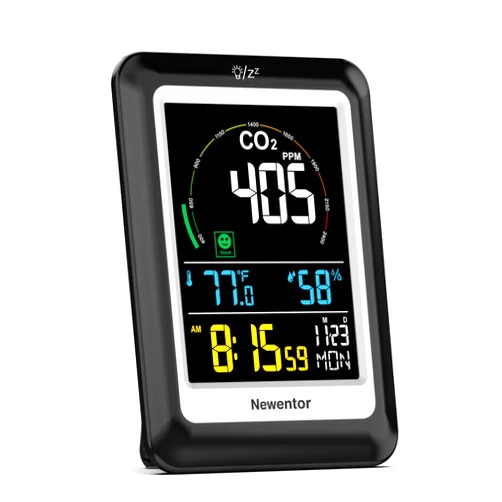 Newentor CO2 Monitor, Indoor Air Quality Meters, Carbon Dioxide Detector with Voice Alert, Large Display CO2 Tester, Temperature Humidity Sensor, Alarm Clock for Home, RV, Grow Tents, 400-5000ppm