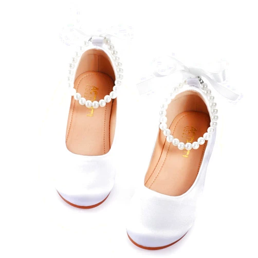 KDVOG Toddler Girls Dress Shoes Flower Girls Mary Jane Ballet Flats Decorative Pearls Lace-Up Ankle Strap Wedding Communion Princess Shoes