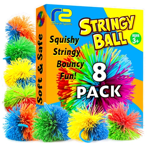 Refresh Sports Stringy Balls & Sensory Toys for Kids 8 Pack - Stocking Stuffers for Kids Ages 4 5 6 7 8 9 Year Old Gift Ideas - Best Toddler Gifts for Boys & Girls - Monkey Pom Kooosh Balls Fidget Toys Stress Ball