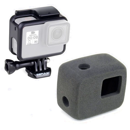 GEPULY Frame Mount Housing Case + Windslayer Foam Windscreen Compatible with GoPro Hero 5/6/7 Black Hero7 White/Silver Hero(2018) Camera, Reduce Wind Noise for Optimal Audio Recording
