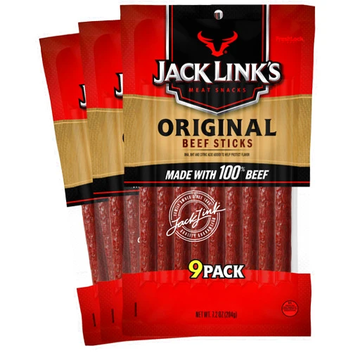 Jack Link's Jack Link’s Beef Snack Sticks, Original, 27 Count (Pack of 3, 7.2 oz. Bags) – Great Protein Meat Stick with 4g of Protein per Serving, Made with 100% Premium Beef