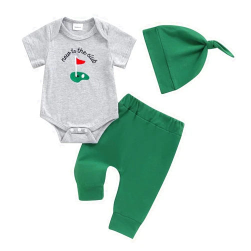 Omkzanbi New to the Club Baby Boy Golf Outfit Daddy's Little Caddy Embroidery Romper Jogger Pants Hat 3Pcs Coming Home Outfit
