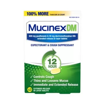 Mucinex DM 12-Hour Expectorant and Cough Suppressant Tablets, 40 ct (Pack of 2)