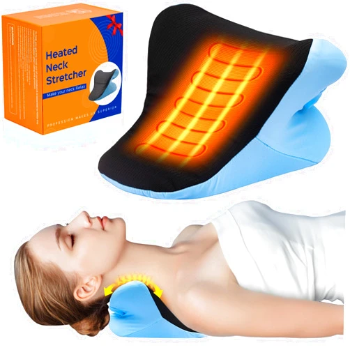 FESTIVALCOS Heated Neck Stretcher for Pain Relief, Portable Neck Hump Corrector Neck Shoulder Cervical Traction Device with Graphene Heating Pad Magnetic Therapy Case Relaxer for TMJ Migraine Spine Alignme