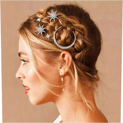 Bartosi Rhinestone Moon Hair Clips Silver Star Hairpins Crystal Decorative Bobby Pin Bride Wedding Hair Pins Side Clip Hair Accessories for Women and Girls (Pack of 3)