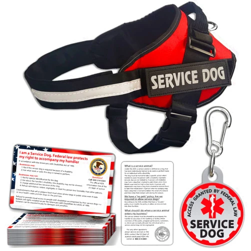 Pelto Service Dog Vest + ID Tag 50 ADA Information Cards - Harness w Patch in Sizes X Small to XX Large, Metal has Durable Clip, Animal Cards. ESA Accessory Set