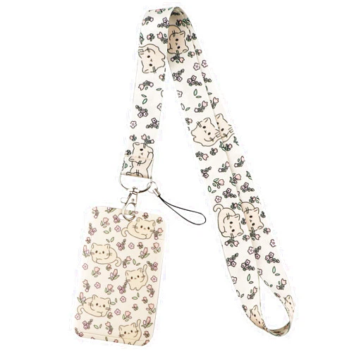Juanooo Cute Cats ID Badge Holder Lanyard for Keys Aesthetic Cute Floral Keychain Lanyard for Women Girls Kids for ID Badges Aesthetic Preppy Lanyard for School Student ID