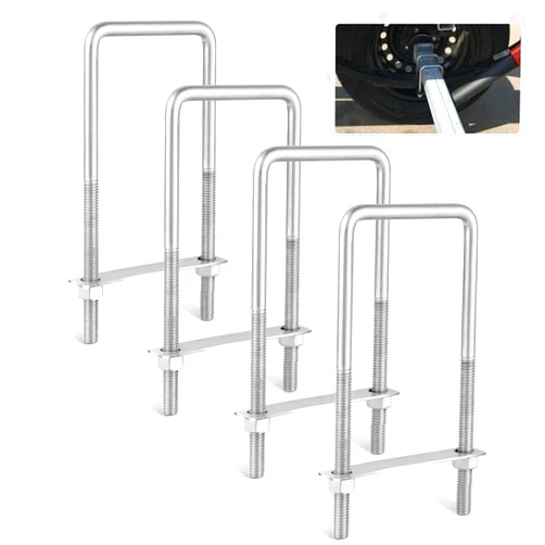 Anina 4PCS Square U Bolts with Frame Plates and Nuts 3/8'' X 3'' X 7'' Stainless Steel U Clamp Bolts for Automobiles Trailer, Ski Boat, Tube, Sailboat Trailer