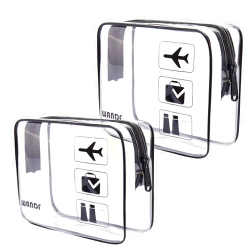 WANDF TSA Approved Clear Travel Toiletry Bag wih Zippers Carry-on Travel Accessories Quart Size Toiletries Cosmetic Pouch Makeup Bags for Men and Women (2 pcs)