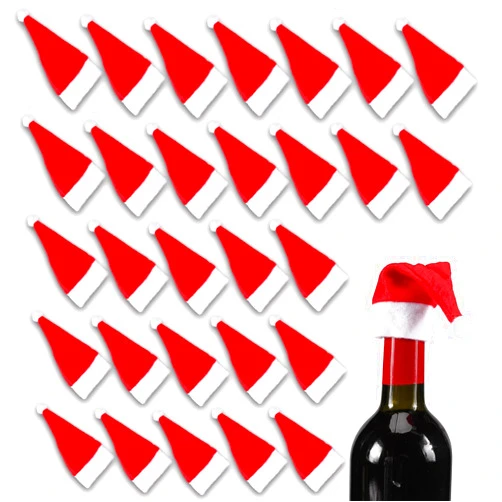 Biubee Large Mini Santa Hats- 60Pcs Christmas Lollipop Hat for Crafts- Mini Santa Claus Hat Wine Bottles Cover for Christmas Silverware Holders Table Dinner Decorations, 2.4