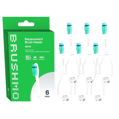 Brushmo Replacement Toothbrush Heads Compatible with Philips Sonicare E-Series Essence HX7022/66 and Other Screw-on Electric Toothbrush Models, BM726, 6 Pack
