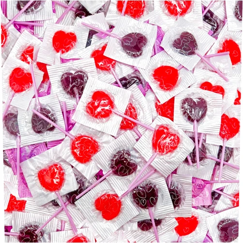 LAETAFOOD Heart Shaped Lollipops, Cherry and Blue Raspberry Flavored Candy (2 Pound Bag - Approx. 100 Count)