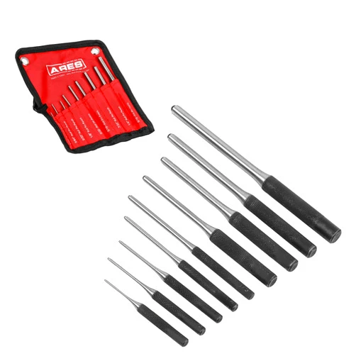 ARES 10021 – 9-Piece Roll Pin Punch Set – Durable Heat Treated and Drop Forged Steel Pin Punches with Pouch -Ideal for Automotive Repair, Gunsmithing, Craft Work, and Jewelry Repair