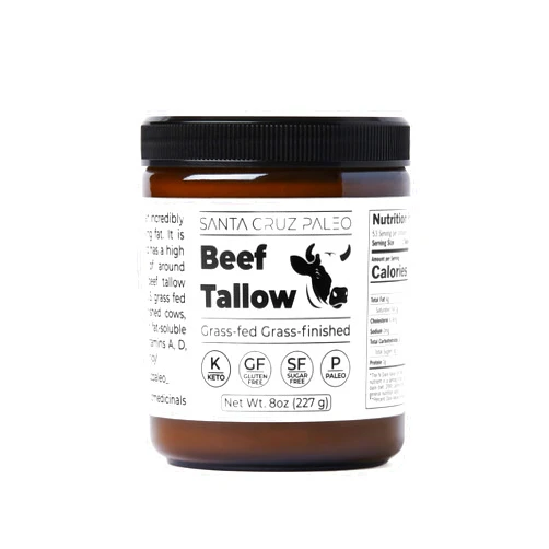Santa Cruz Paleo Beef Tallow - Grass Fed, Grass Finished - High Heat Cooking Oil - 8oz