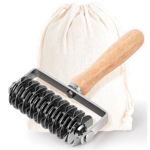 JuyVerq Pastry Lattice Roller Cutter, Stainless Steel Lattice Dough Cutter Wood Handle, Professional Pastry Crust Cutter, Household Time-Saver Cutting Tool Pie Bread Beef Wellington Pizza
