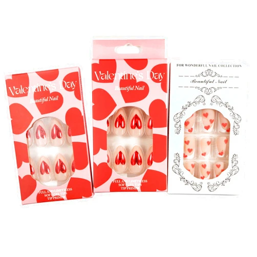 Veibeau 3 Sheet Makartt Press-on Nails, Valentine's Day 72 PCS Acrylic Nails Full Set with Different Shapes and Sizes, Heart Nails for Women and Girls, DIY Nail Art Supplies