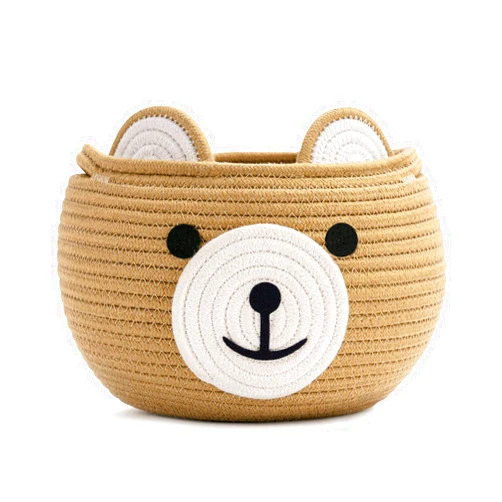 CherryNow Cotton Rope Basket Baby Basket for Nursery, Bear Gift Basket for Kids, Empty Baby Shower Basket with Handles, Small Cute Animal Basket, Brown, 10.5