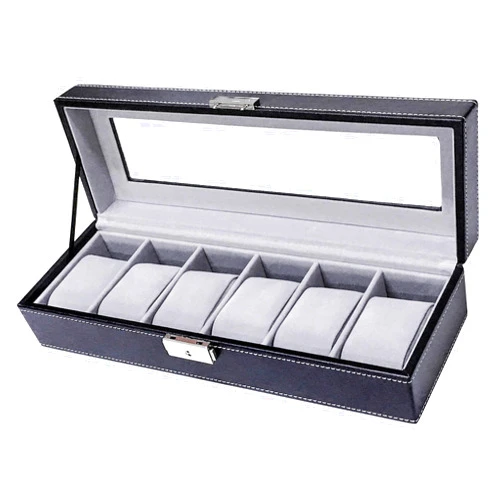 Sodynee Watch Case Watch Box for Men - Watch Cases Display Holder Organizer Stand Storage Multi Boxes 6 Slot Small Leather Personalized Multiple Watch Container with Lock for Women,PU Watch Holders,Black