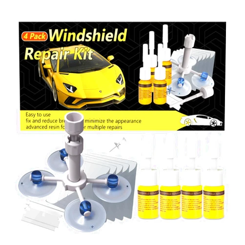 CLAMPER Windshield Crack Repair Kit, Windshield Repair Kit for Chips and Cracks, 4 Pcs Car Glass Repair Kit, Cracks Gone Glass Repair Kit Automotive Quick Fix for Chips, Cracks, Star-Shaped Crack, Bulls-Eye
