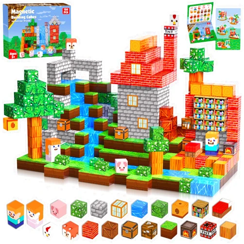 Goody King Magnetic Building Blocks|150PCS Magnetic Building Cube Game, Constructions Toys for Boys & Girls Age 3-4,5-8 9 10,STEM Montessori Stacking Toy, Sensory Tiles Building Birthday for Toddlers