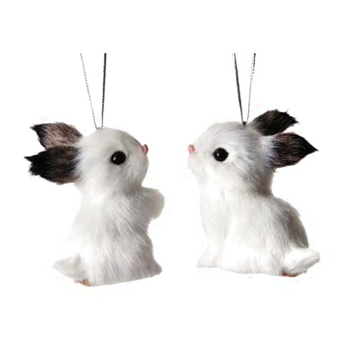 The Bridge Collection Furry Rabbit Ornaments - Set of 2 - Adorable Bunny Christmas Ornaments - Animal Ornaments