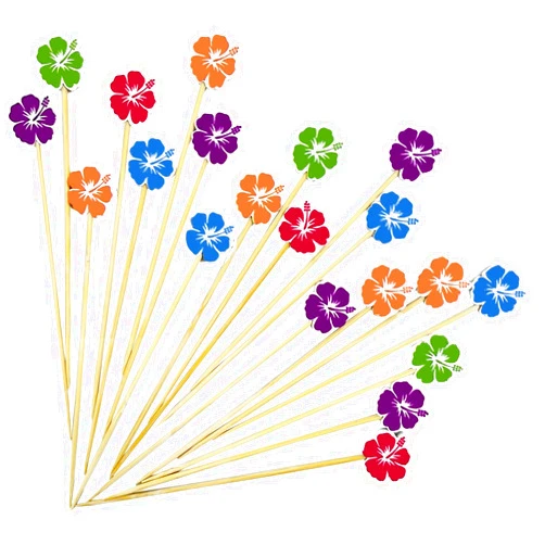 Hromra 100pcs Flower Cocktail Picks, Toothpicks for Appetizers, 4.7 inch Long Bamboo Skewers, Bamboo Handmade Cocktail Sticks Appetizer Skewers for Fruits Drinks Desserts Party Food Decoration