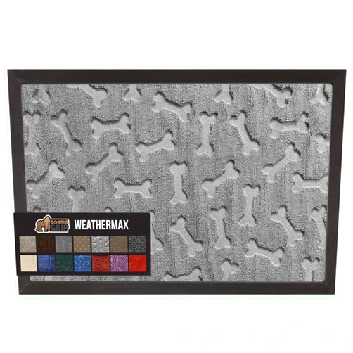 Gorilla Grip 100% Waterproof All-Season WeatherMax Doormat, Durable Natural Rubber, Stain and Fade Resistant, Low Profile, Indoor Outdoor Door Mats, Easy Clean Entrance Mat, 17x29, Light Gray Bones