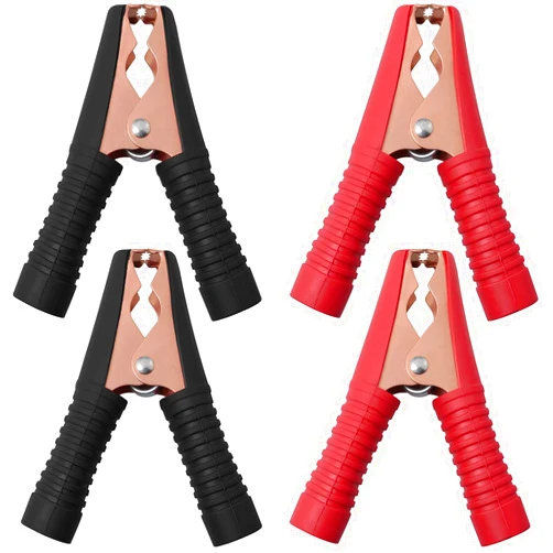 MEETOOT Insulated Crocodile Clip 2Pairs 100A 90mm Heavy Duty Black and Red Electrical Battery Connectors Copper Plated Metal Insulated Alligator Clamps (All-inclusive Type)