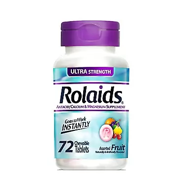 Rolaids Ultra Strength Antacid Chewable Tablets, Assorted Fruit, 72-Count