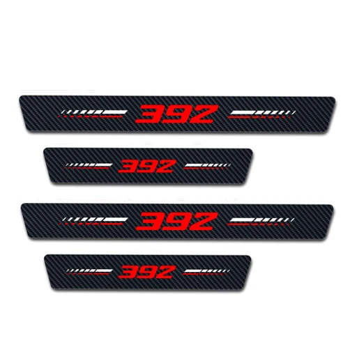 Annloysky 4Pcs Door Sill Plate Protectors for Dodge Challenger Durango SRT 392 Car Accessories, Carbon Fiber Leather Door Sill Stickers for Dodge Auto Accessories, Door Sill for 392 Owners