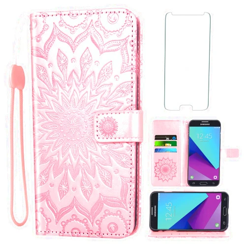 Asuwish Phone Case for Samsung Galaxy J7 Prime 2017 J 7 Skypro Sky Pro J7V V S727VL Wallet with Tempered Glass Screen Protector Leather Flip Cover Card Holder Cell Glaxay Halo 7J Perx J7prime Women Rose Gold