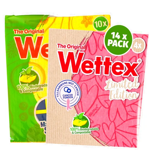 Wettex The Original 14 Pack Swedish Dishcloth for Kitchen - Eco Friendly Sponge Cloth - Reusable Paper Towels - Dish Cloths for Washing Dishes - Pink Ribbon - Assorted Colors