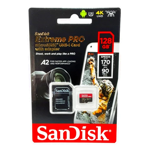 SanDisk Extreme Pro SDXC UHS-I U3 A2 V30 128GB + Adapter, SDSQXCY-128G-GN6MA
