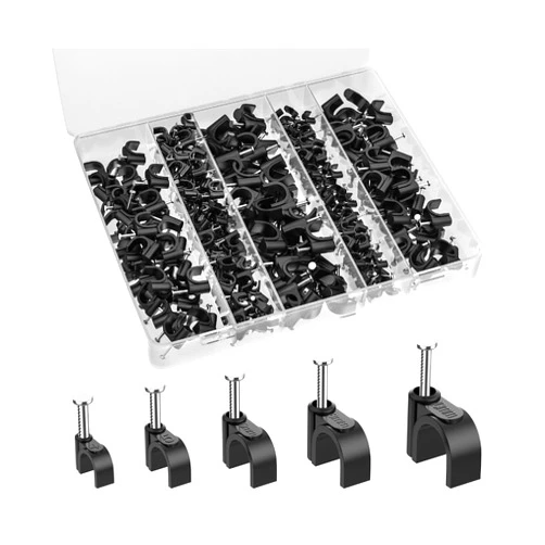 Bates Choice Bates- Cable Clips with Steel Nails, 360 pcs, Black, 4mm 5mm 6mm 8mm 10mm, Cord Clips for Wires on Wall, Cable Wall Clip, Wire Wall Clips, Cable Wire Clips, Coaxial Cable Clips, Cord Wall Clip
