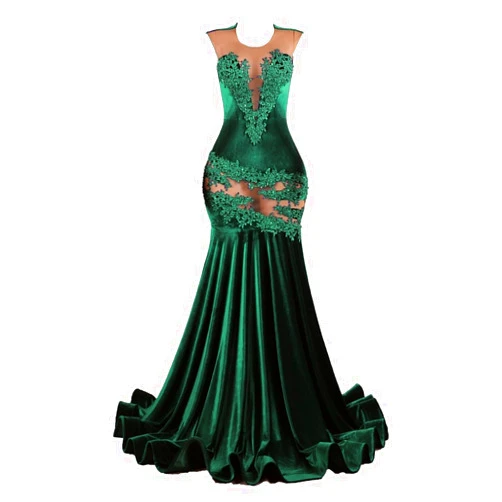 LYKYCYFG Crew Neck Velvet Mermaid Evening Dress Applique Prom Dress Women Party Pageant Gown Court Train