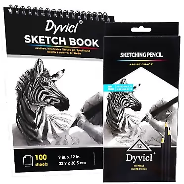 Dyvicl Drawing Sketching Pencil Set and Sketch Pad 9