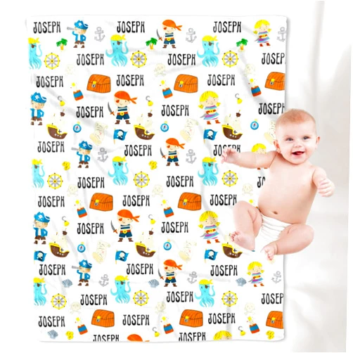 YESCUSTOM Personalized Pirates Fleece Throw Blanket for Kids - Boys Girls Baby Toddler Infants Blankets for Bed Custom Text Blanket for Birthday Shower Gift