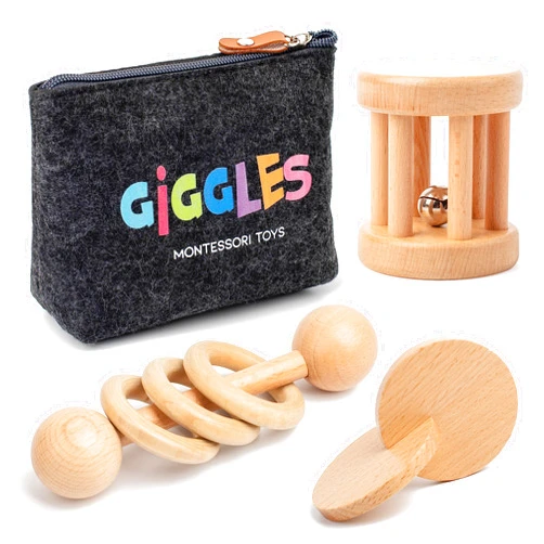 Giggles Montessori Montessori Toys for Babies 0-6 Months and 6-12 Months - Eco-Friendly Wooden Baby Toy for Sensory Stimulation, Skill-Building, and Cognitive Growth - Best Montessori Baby Toys Parent (Natural)